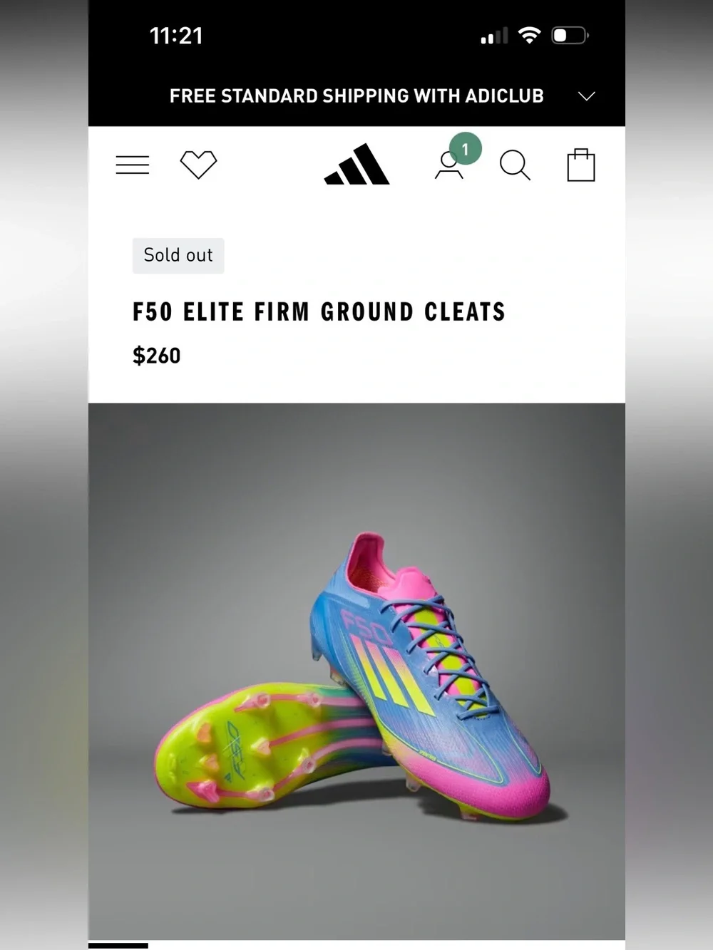 F50 ELITE FIRM GROUND CLEATS Brand New With Box Size 11.5 US